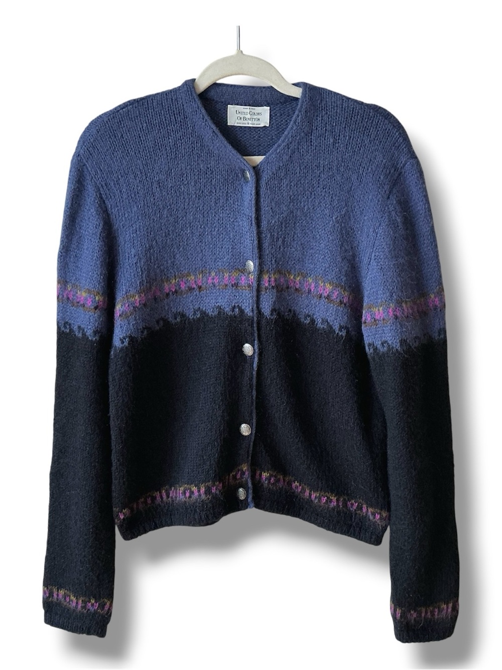 Vintage United Colors of Benetton Patterned Knit Cardigan IT Size 50/US 14